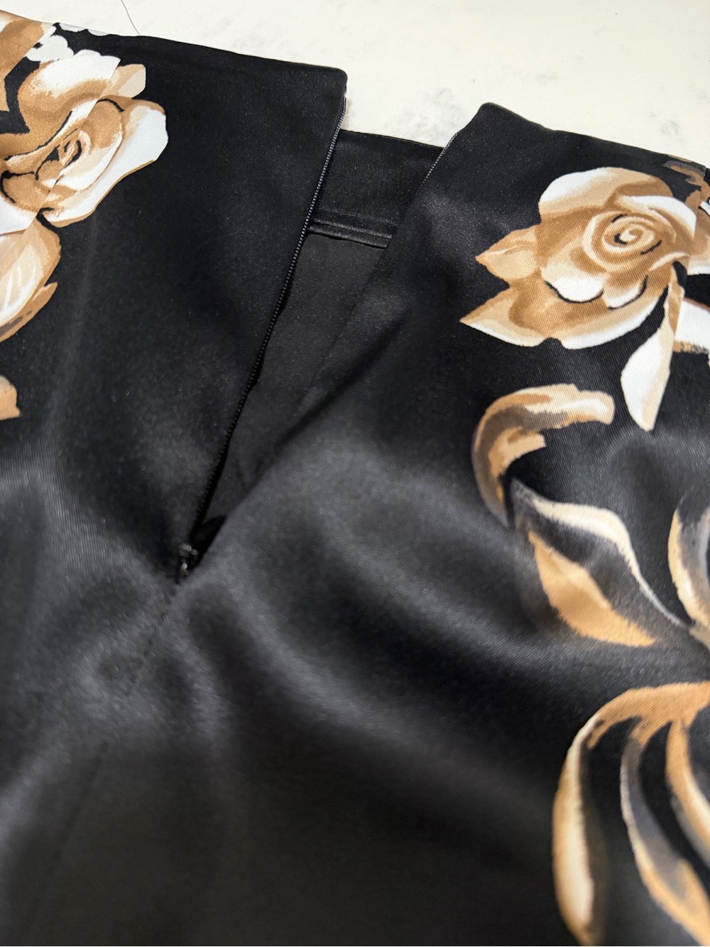 White House Black Market Black Satin Mini Skirt with Beige Floral Print - Picture 11 of 16